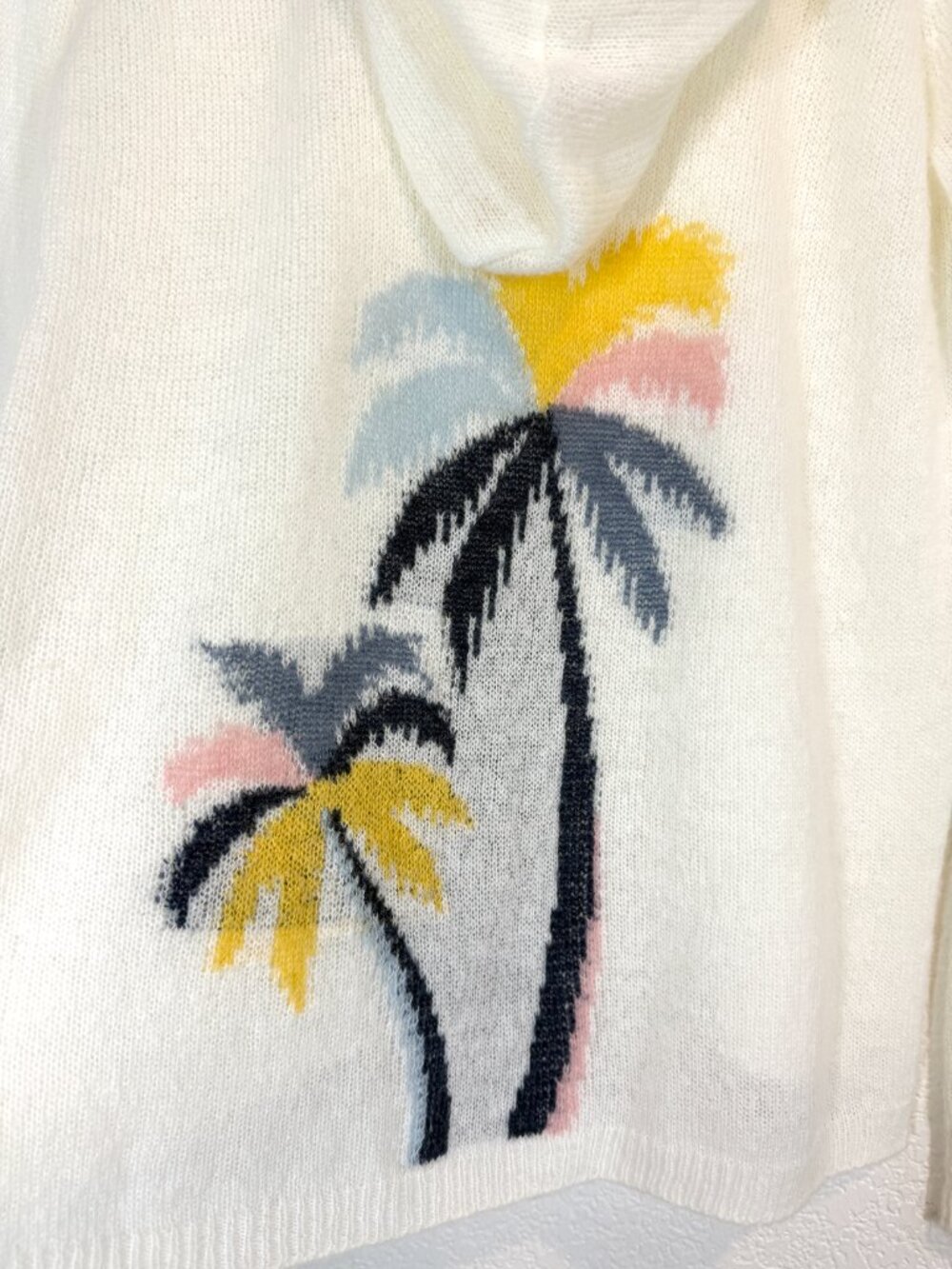 P.J. Salvage Palm Tree Hooded Sweater M Ivory Sheer Beach Coastal - Picture 4 of 10